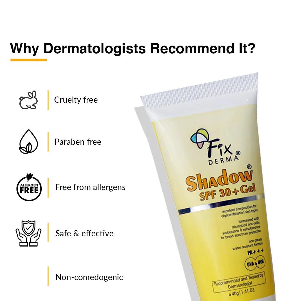 Fix derma shadow A-gel spf 30 trasparent gel -75ml for oily & oily & acne prone skin PA +++ UVA / UVB