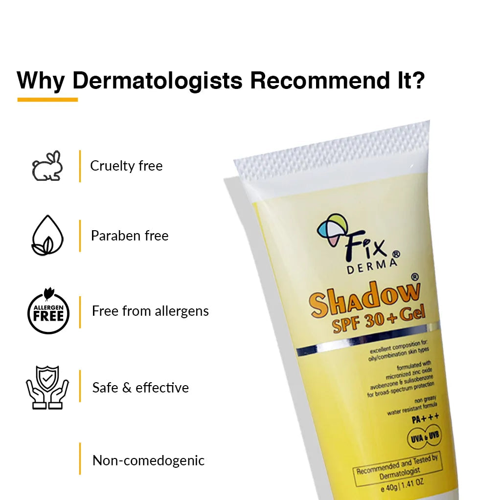 Fix derma shadow A-gel spf 30 trasparent gel -75ml for oily & oily & acne prone skin PA +++ UVA / UVB Fix derma