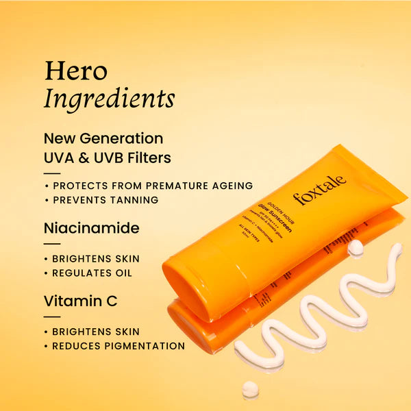 Foxtale glow,hydrate,protect daily suncreen spf 50 PA +++ vitamin c + niacinamide -for all skin types 50ml