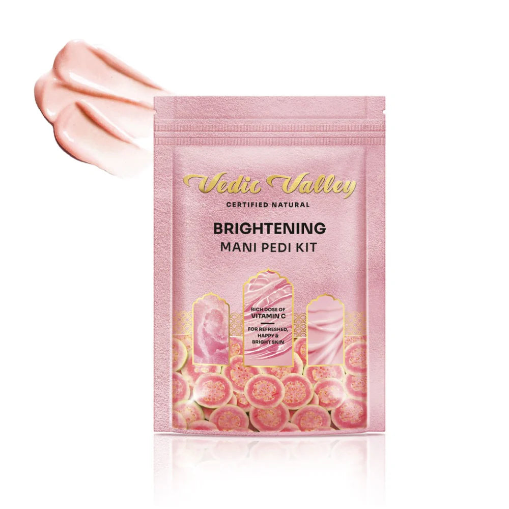 Vivid Valley brightening mani pedi kit packaging with a hand applying cream.