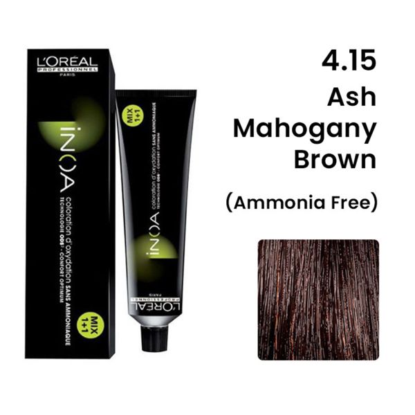 L'oreal Professionnel Paris INOA Ammonia-free Permanent Hair Color - 4.15 (Mahogany Ash Brown) 60g - Niram Global Private Limited