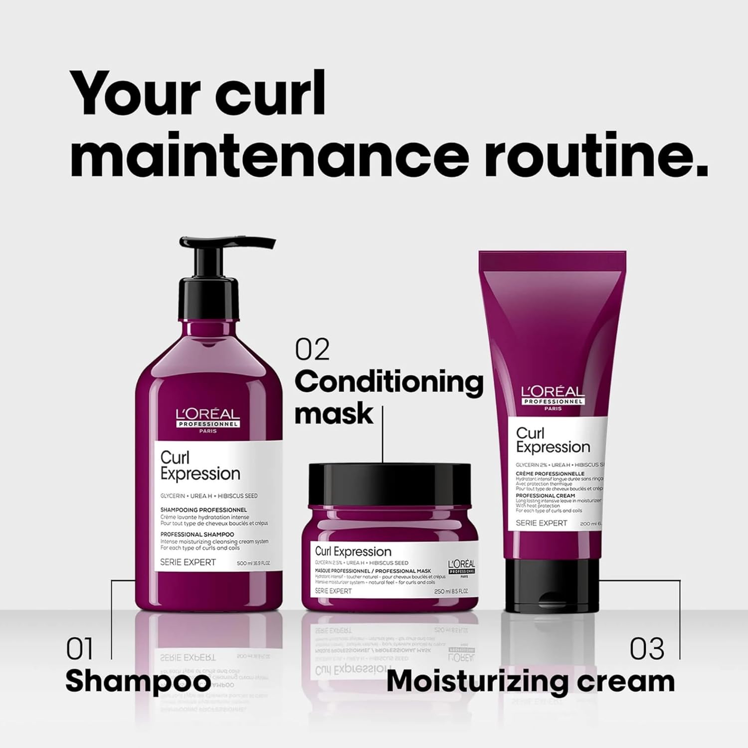 L'Oreal Professional Curl Expression hair care products on a white background