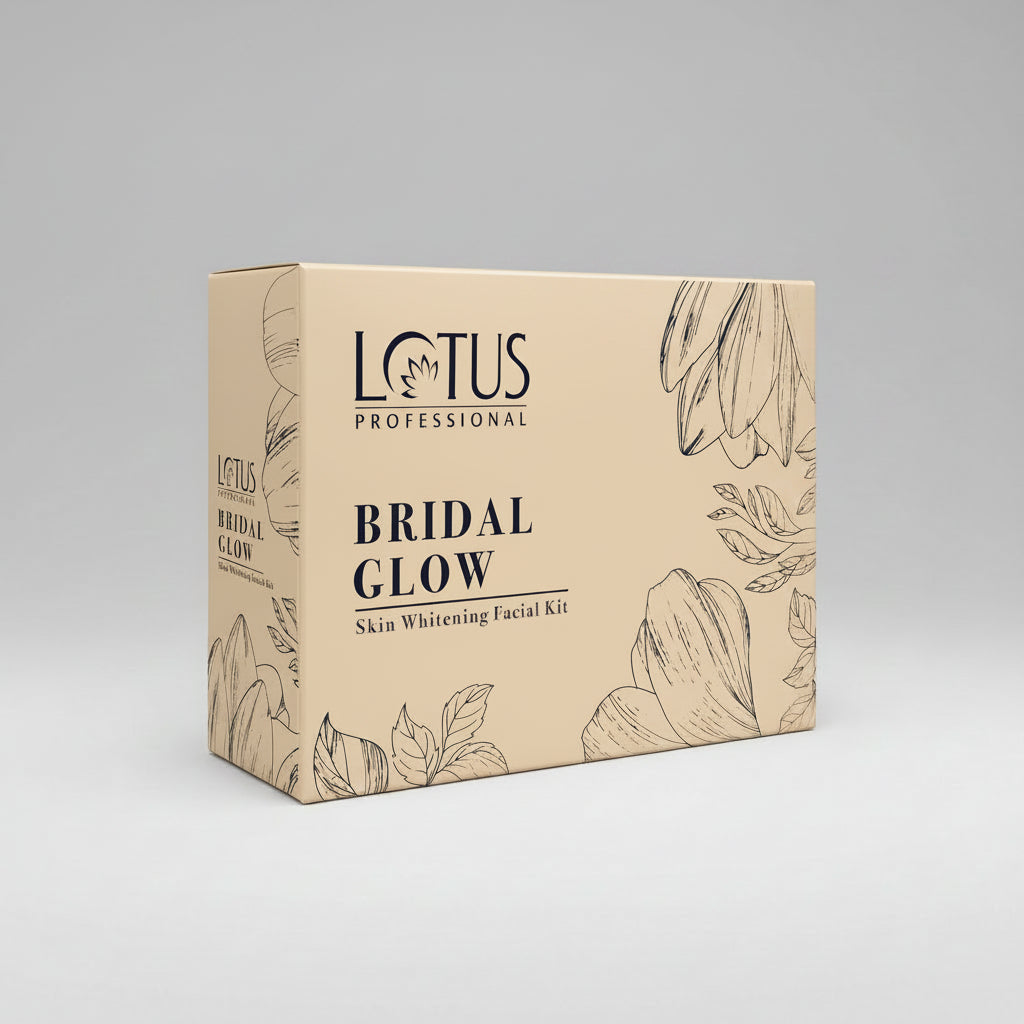 Lotus Professional Bridal Glow skin whitening facial kit box with floral designs on a pink background