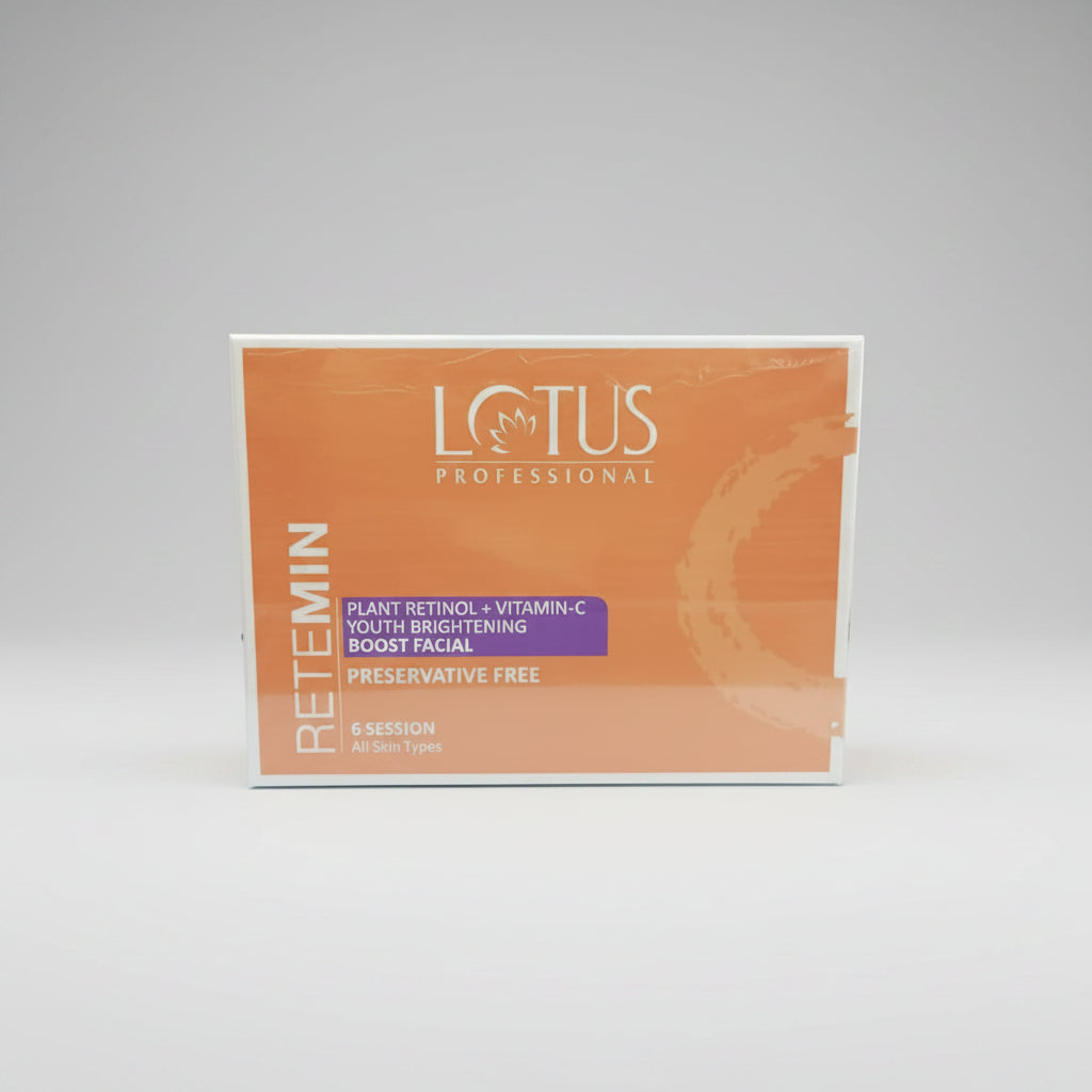 LOTUS PROFESSIONAL RETEMIN facial treatment box in orange with white and purple text, shown on a plain white background.