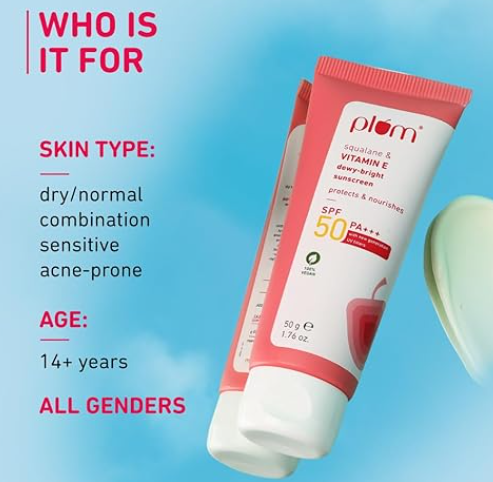 Plum squalane & VITAMIN E dewy-bright sunscreen spf 50 PA+++ protect & nourishes -50g