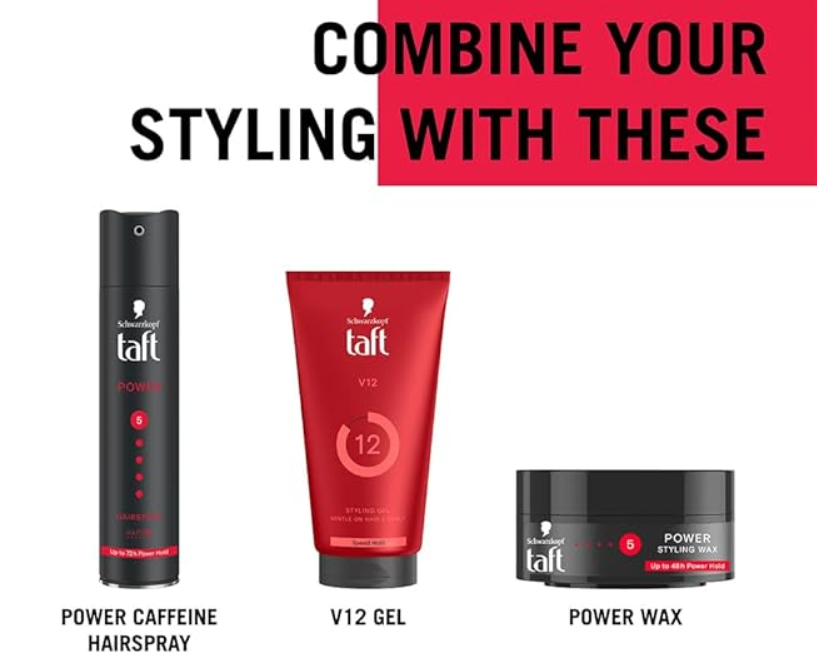 Schwarzkopf TAFT Power Hair Wax For Luminous Shine And Glossy Hair, Hold 5 Lasts 48 Hours, Easy to Wash Out With No Stickiness, For All Hair Types, No Greasy Residue - 75ML