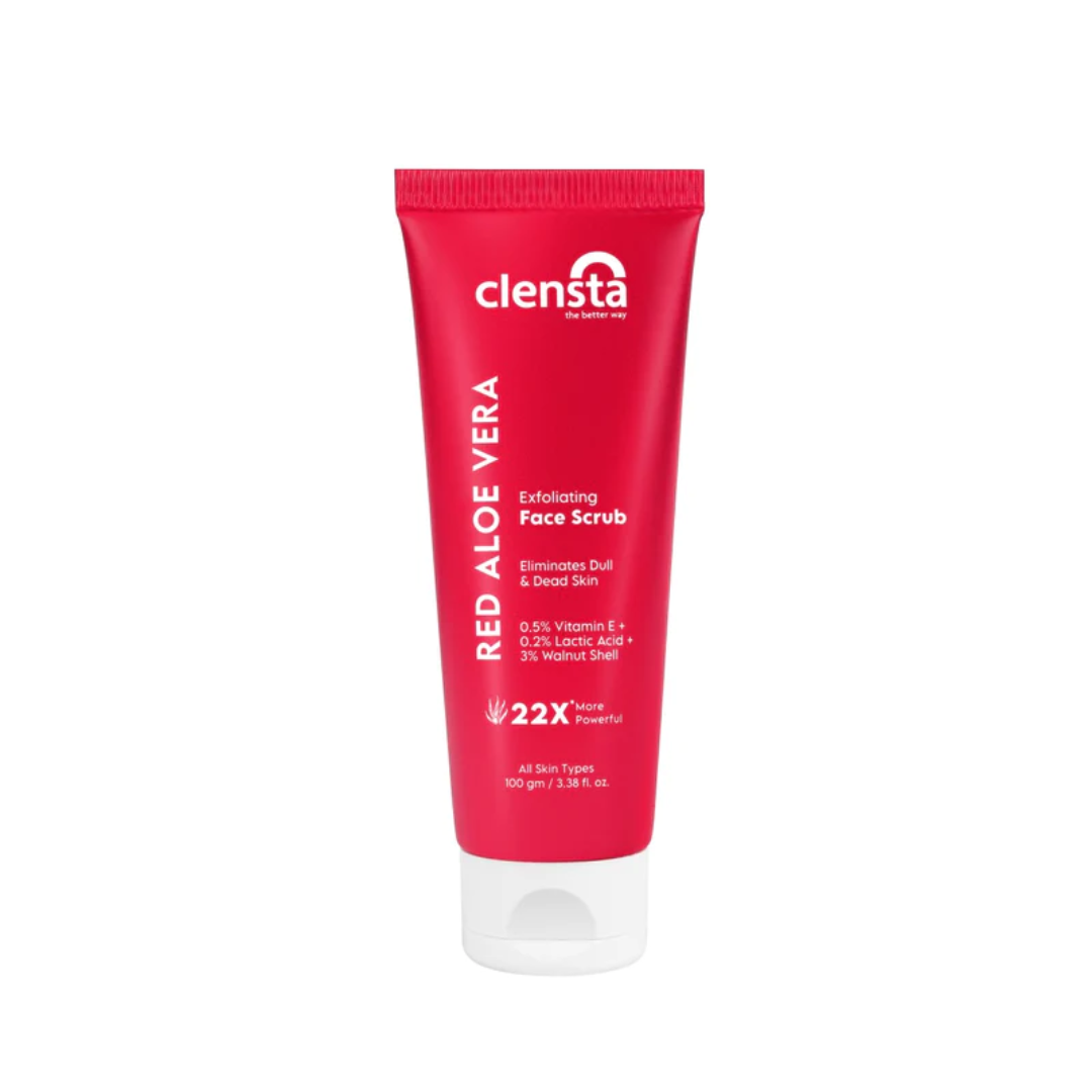 clensta_red_aloe_vera_exfoliating_face_scrub_100gm_05_vitamin_e02_lactic_acid3_walnut_shell_22x_more_powerfull