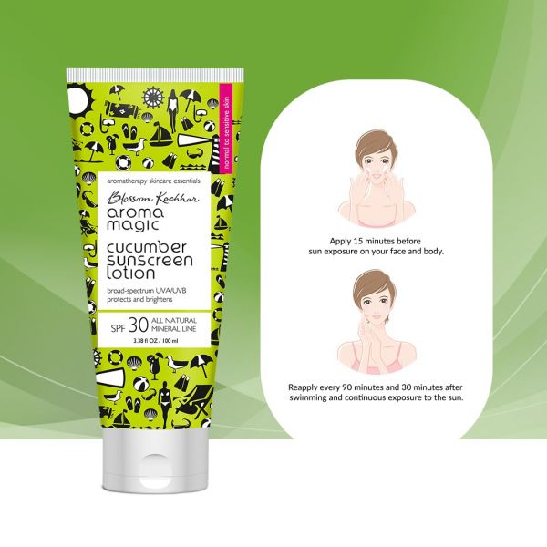 Aroma Magic Cucumber Sunscreen Lotion SPF 30 UVA/UVB All Natural Mineral Line (100ml) - Niram Global Private Limited