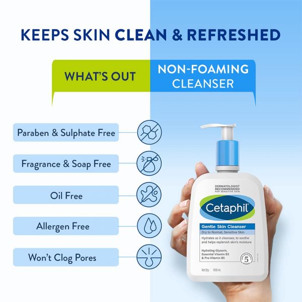 Cetaphil Gentle Skin Cleanser for Dry to Normal Skin with Niacinamide |Dermatologist Recommended (1Ltr) (1000ml) - Niram Global Private Limited