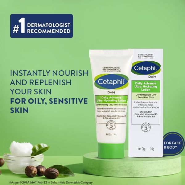 Cetaphil DAM Daily Advance Ultra Hydrating Lotion with Shea Butter & Niacinamide, Sensitive Skin (30g) - Niram Global Private Limited