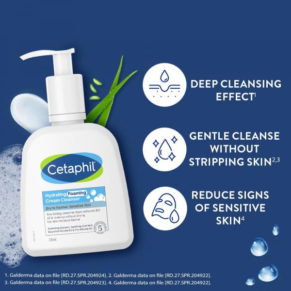 Cetaphil Hydrating Foaming Cream Cleanser for All skin types with Niacinamide and Aloevera (236ml) - Niram Global Private Limited