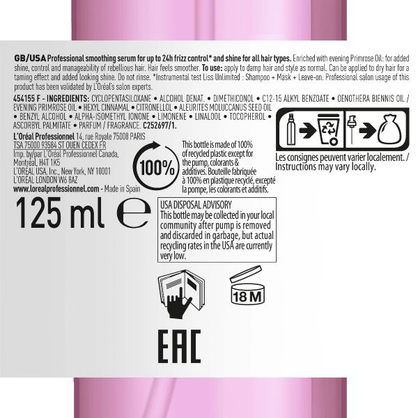 L'Oreal Professionnel Liss Unlimited Evening Primrose oil (125ml) - Niram Global Private Limited