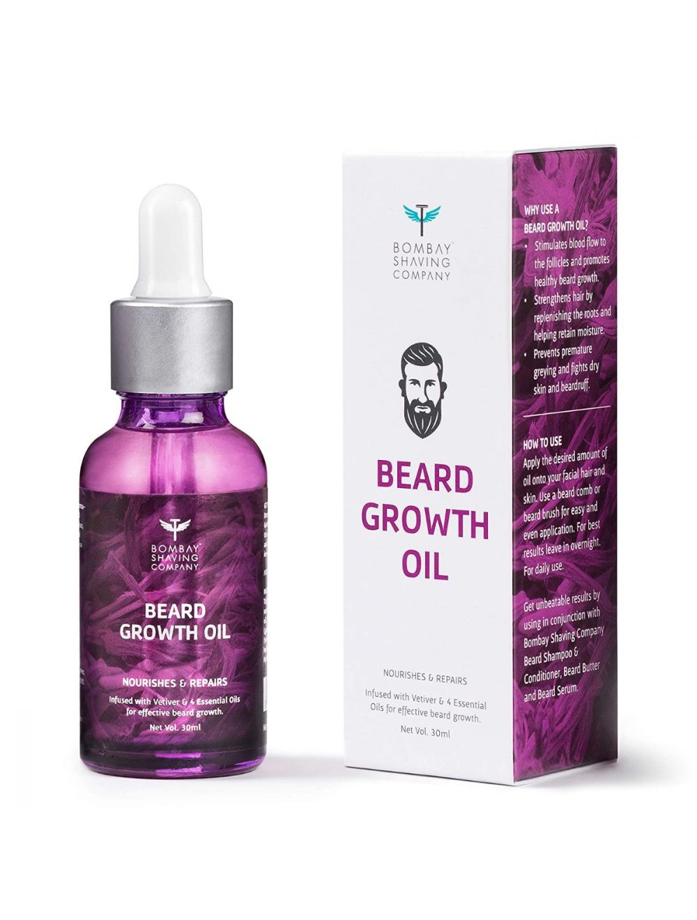 Bombay Shaving Company Beard Growth Oil with Vetiver & 4 Essential oils (30ml) - Niram