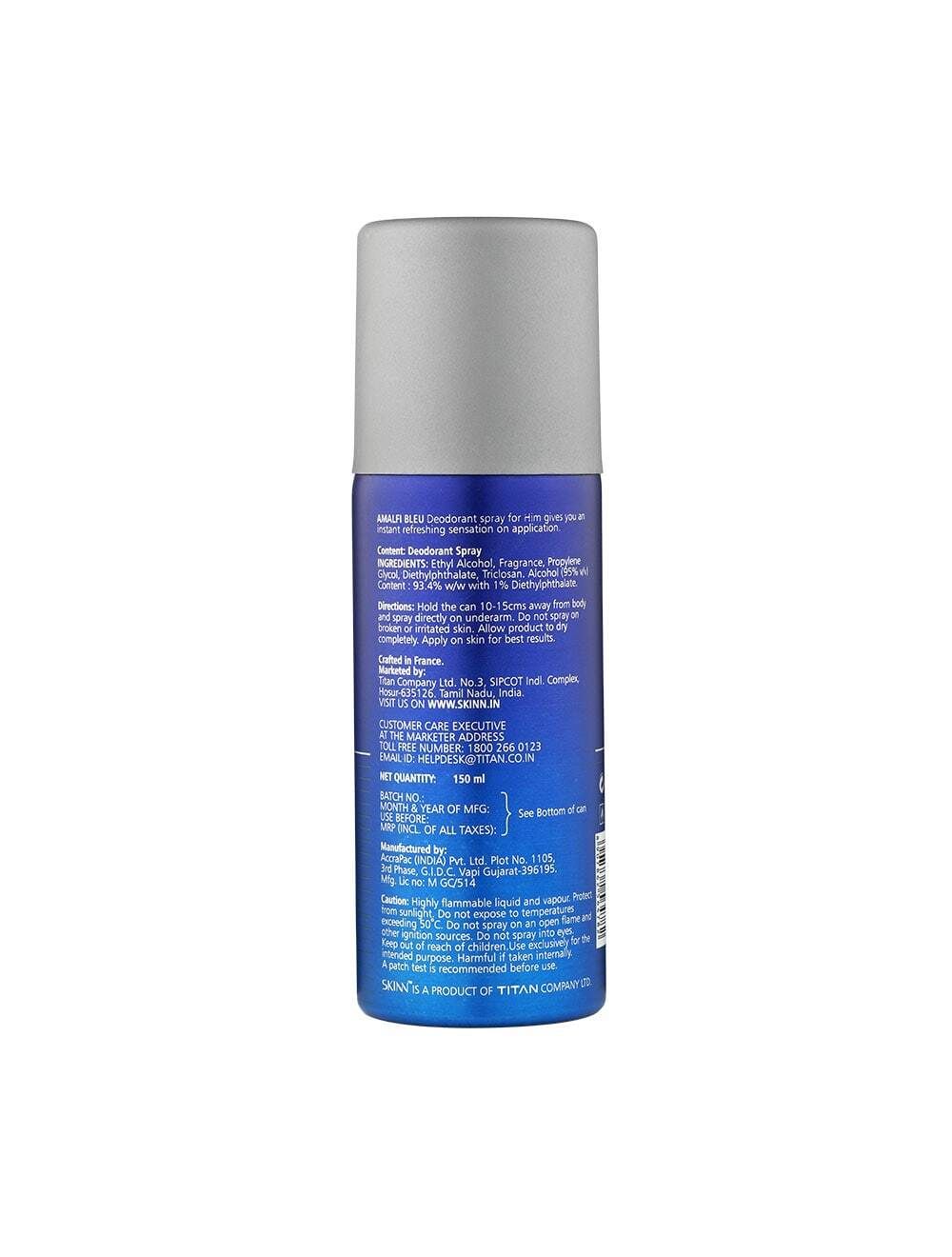 Skinn Deodorant Spray Amalfi Bleu For Men (150ml) - Niram