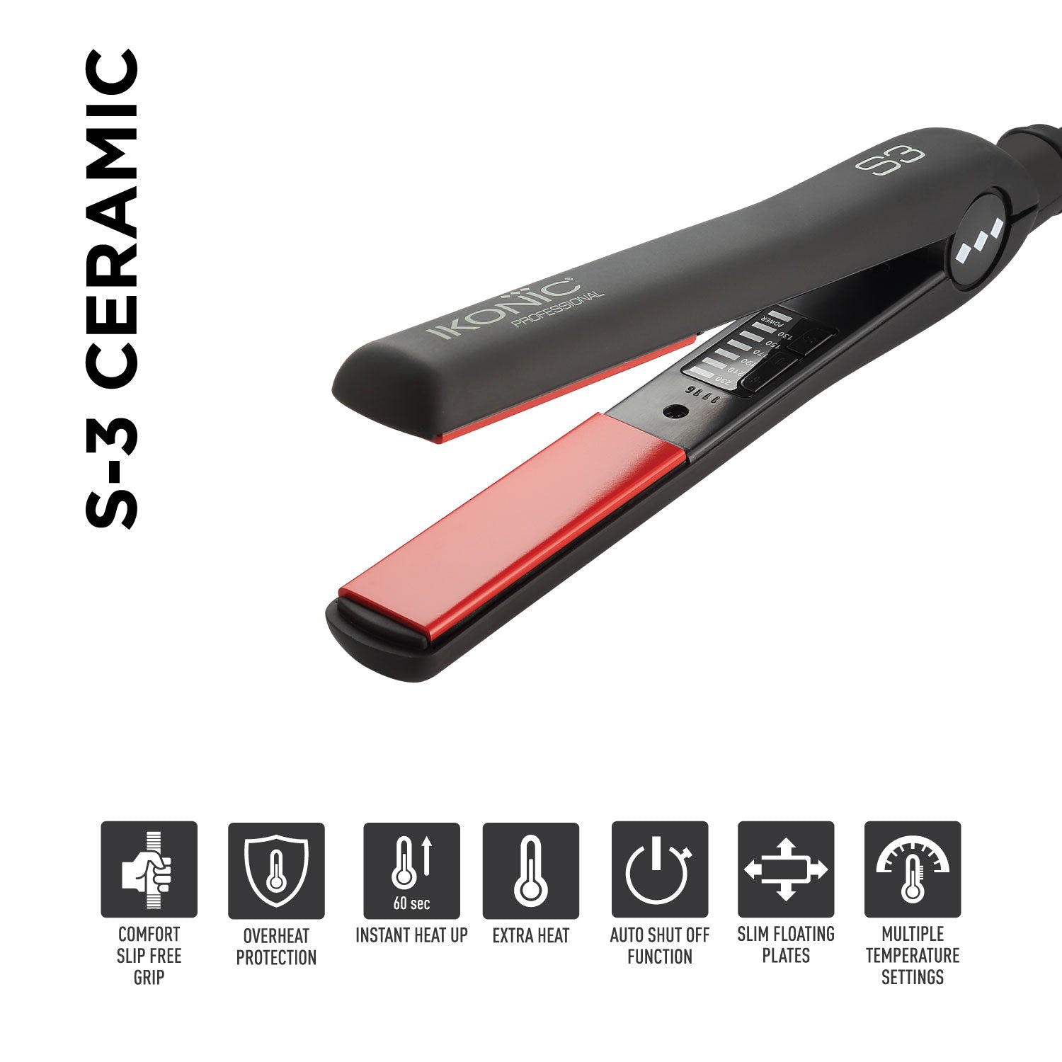 Ikonic Professional Ceramic Straightener (Black & Red) - Niram