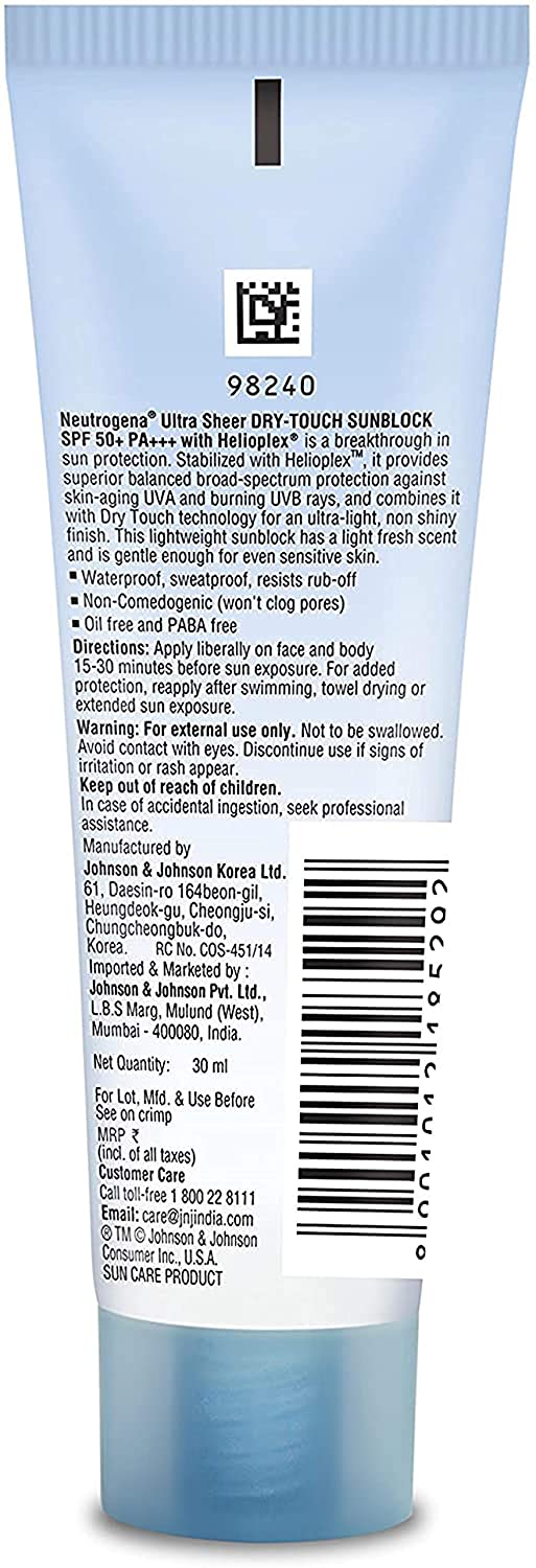 Neutrogena Ultra Sheer Dry-Touch Sunblock SPF 50+ (30ml) - Niram Global Private Limited