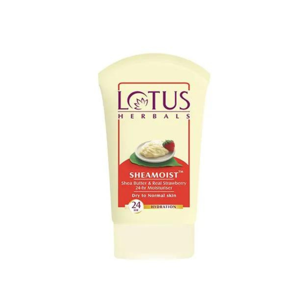 Lotus Herbals SHEAMOIST Shea Butter & Real Strawberry 24hr Moisturiser (120gm) - Niram Global Private Limited