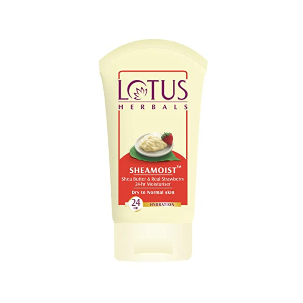 Lotus Herbals SHEAMOIST Shea Butter & Real Strawberry 24hr Moisturiser (60gm) - Niram Global Private Limited