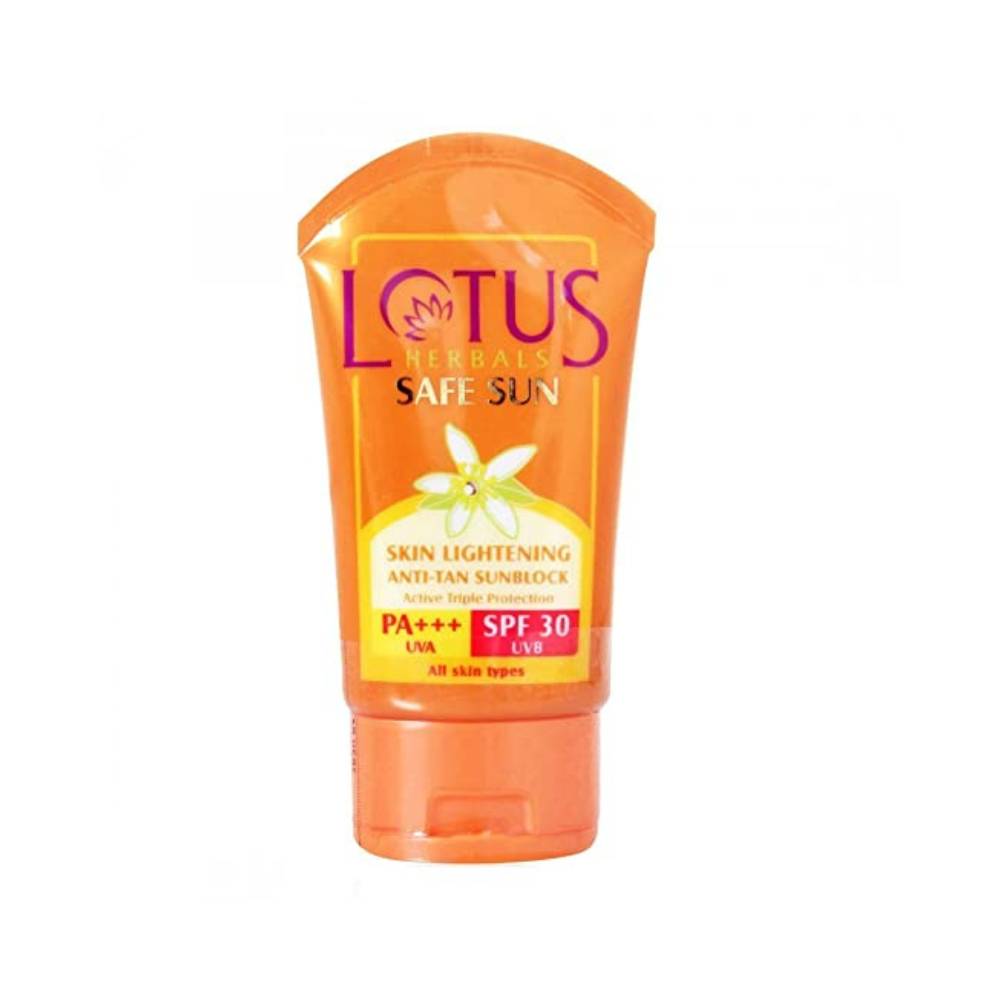 Lotus Herbals Safe Sun Skin Lightening Anti Tan Sunblock PA+++ SPF 30 (50gm) - Niram Global Private Limited