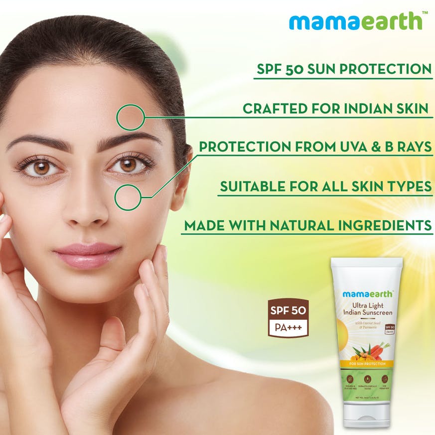 Mamaearth Ultra Light India Sunscreen SPF50 PA+++ With Turmeric & Carrot Seed - Niram Global Private Limited