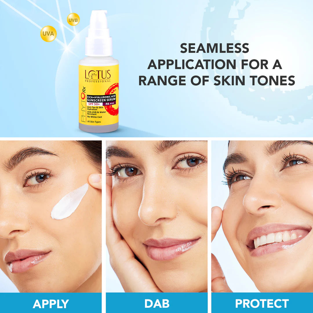 Lotus Professional Cica + Hyaluronic Acid SPF 50 PA+++ Sunscreen Serum For Broad Spectrum, UVA, UVB & Blue Light Protection For All Skin Types - (30ml) Loreal Professional