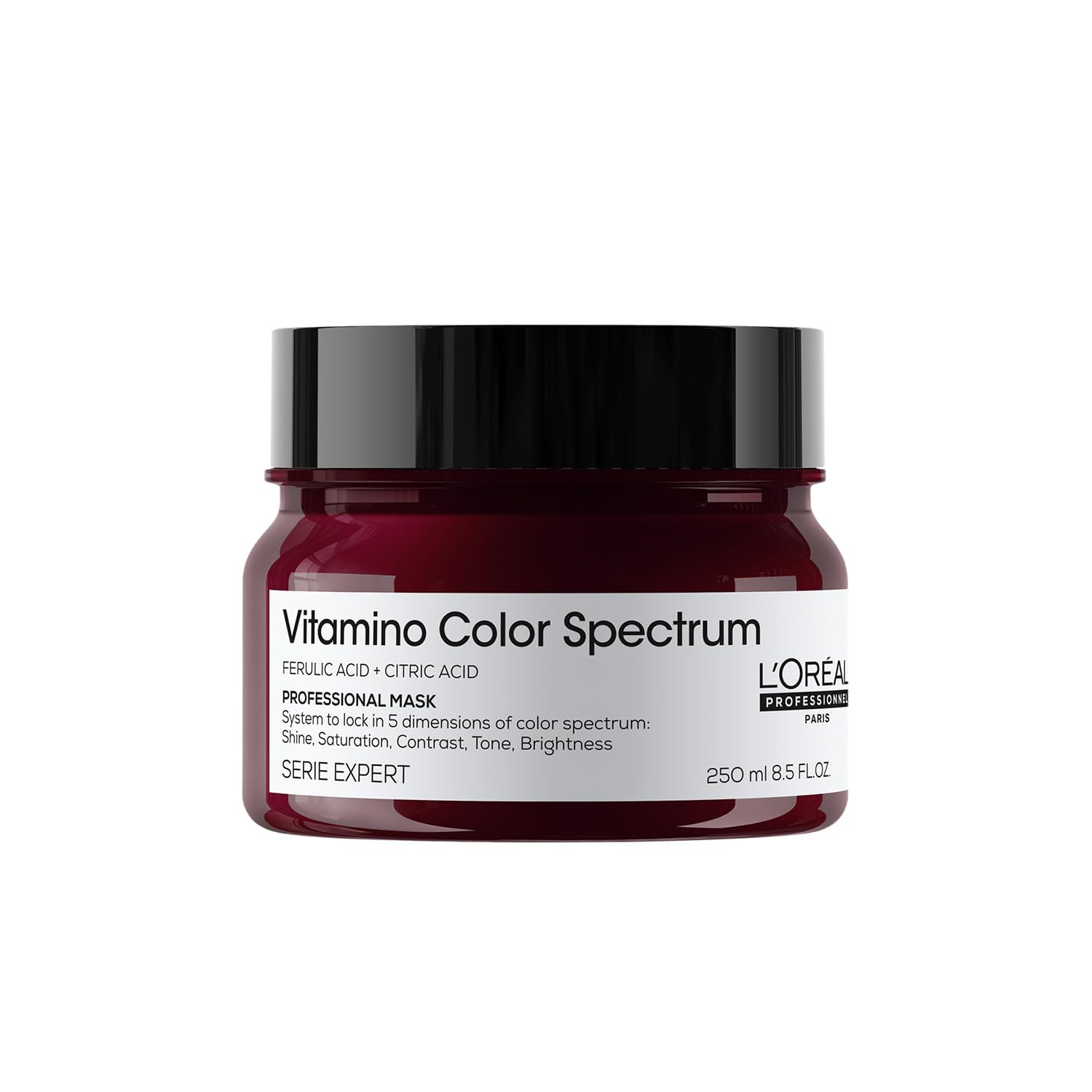 L'Oreal Vitamino Color Spectrum hair mask jar on a white background