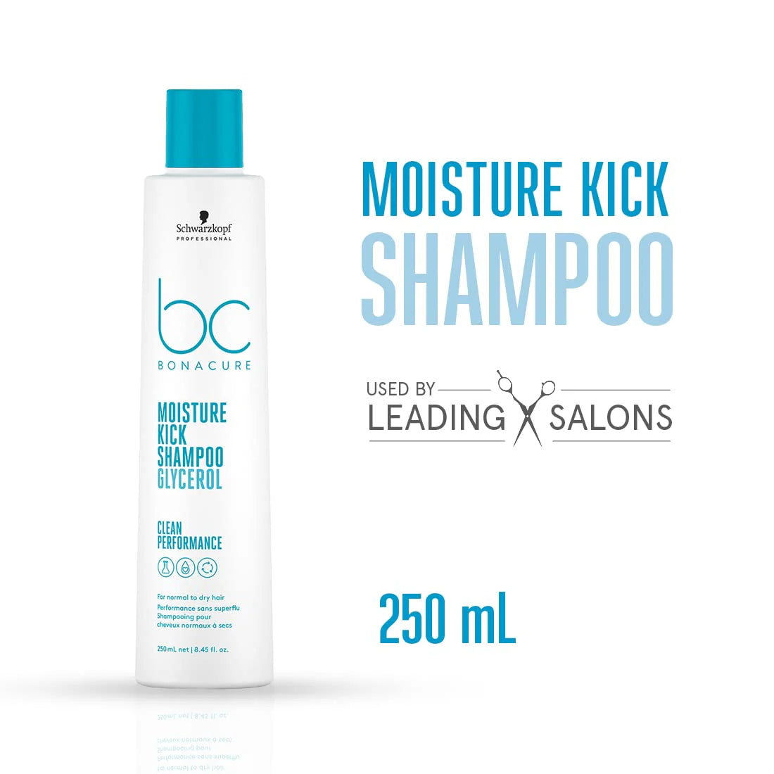 Schwarzkopf Bonacure Moisture Kick Shampoo bottle on a white background