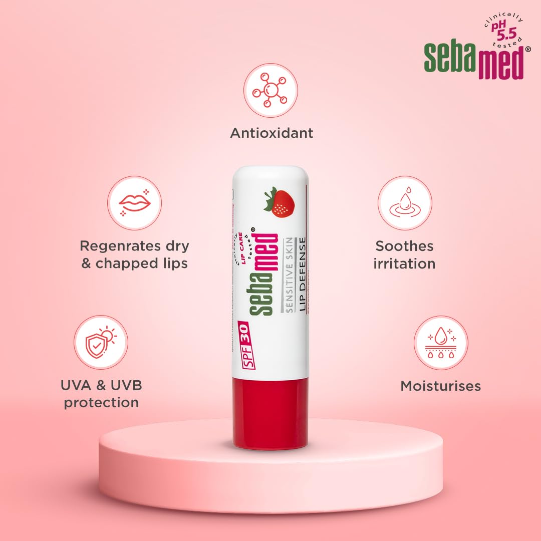 Sebamed Lip Defense Strawberry 4.8g | SPF 30 Lip Balm for Dry Lips