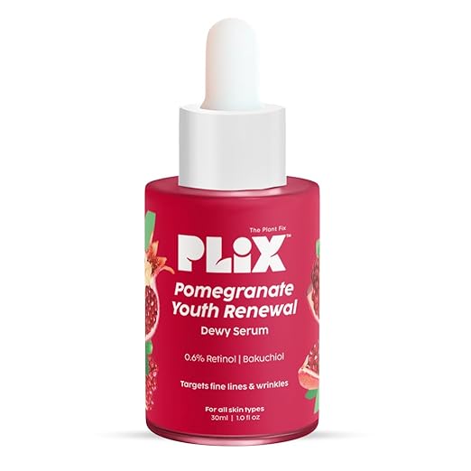 PLIX – The Plant Fix Pomegranate Retinol Face Serum | 0.6% Retinol + 0.2% Bakuchi Oil | Anti-Aging, Reduces Fine Lines & Wrinkles | Vegan | 30ml PLIX