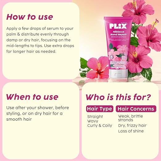 PLIX – The Plant Fix Hibiscus Bond Repair Advanced Conditioner | Strengthens & Repairs Hair with FiberHance™ & TechnoHYAL Hair Complex | Deep Nourishment & Hydration | 175ml PLIX