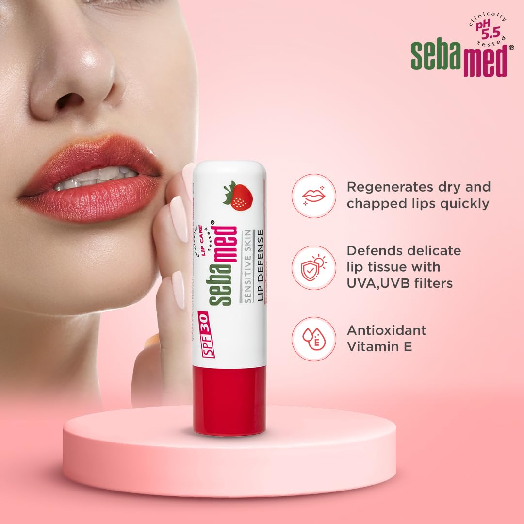 Sebamed Lip Defense Strawberry 4.8g | SPF 30 Lip Balm for Dry Lips
