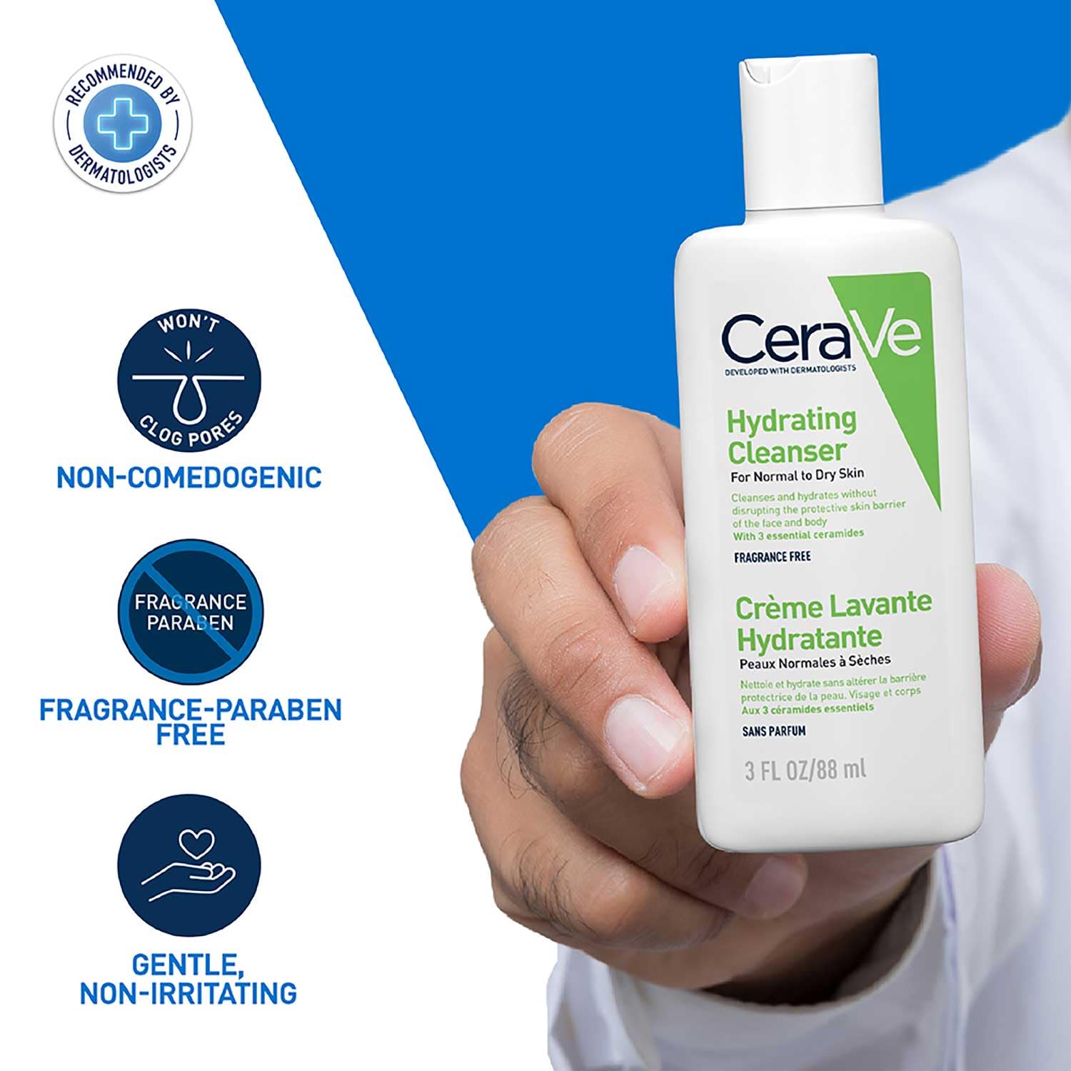 CeraVe Hydrating Cleanser Non-Foaming Face Wash for Dry Skin with Ceramides & Hyaluronic Acid – 88ml CeraVe