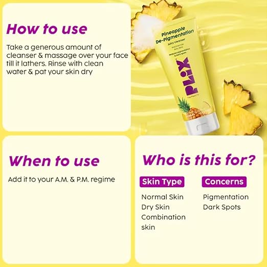 PLIX – The Plant Fix 5% Pineapple Juicy Mini Facewash | Depigmentation & Skin Brightening Cleanser | Even Tone | Sulphate, Paraben & Silicone Free | 50ml PLIX