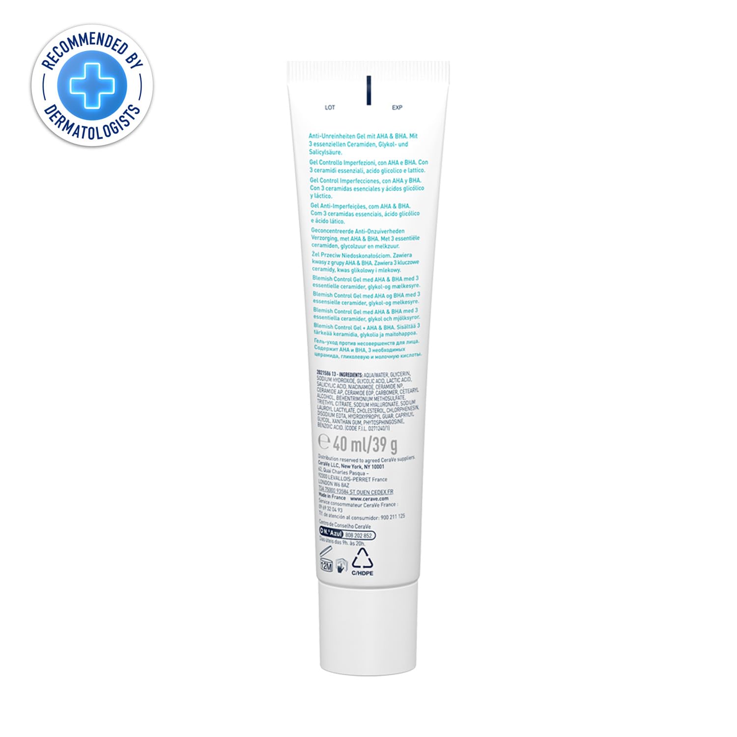 CeraVe Blemish Control Gel with 2% Salicylic Acid, AHA & Niacinamide for Acne Spot Treatment (40ml) CeraVe