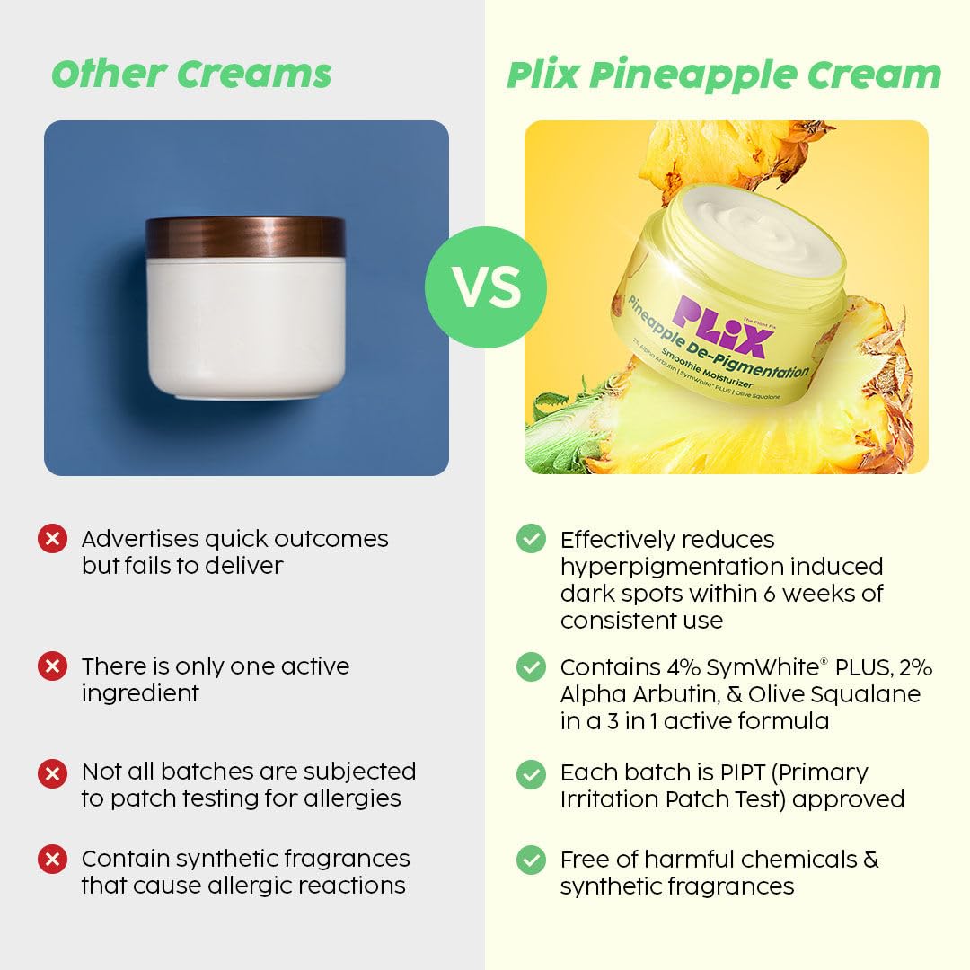PLIX – Pineapple Skin Depigmentation Face Cream | Alpha Arbutin & SymWhite Plus | Dark Spot Corrector, Tan Removal & Even-Toned Radiance | Unisex | 50g PLIX