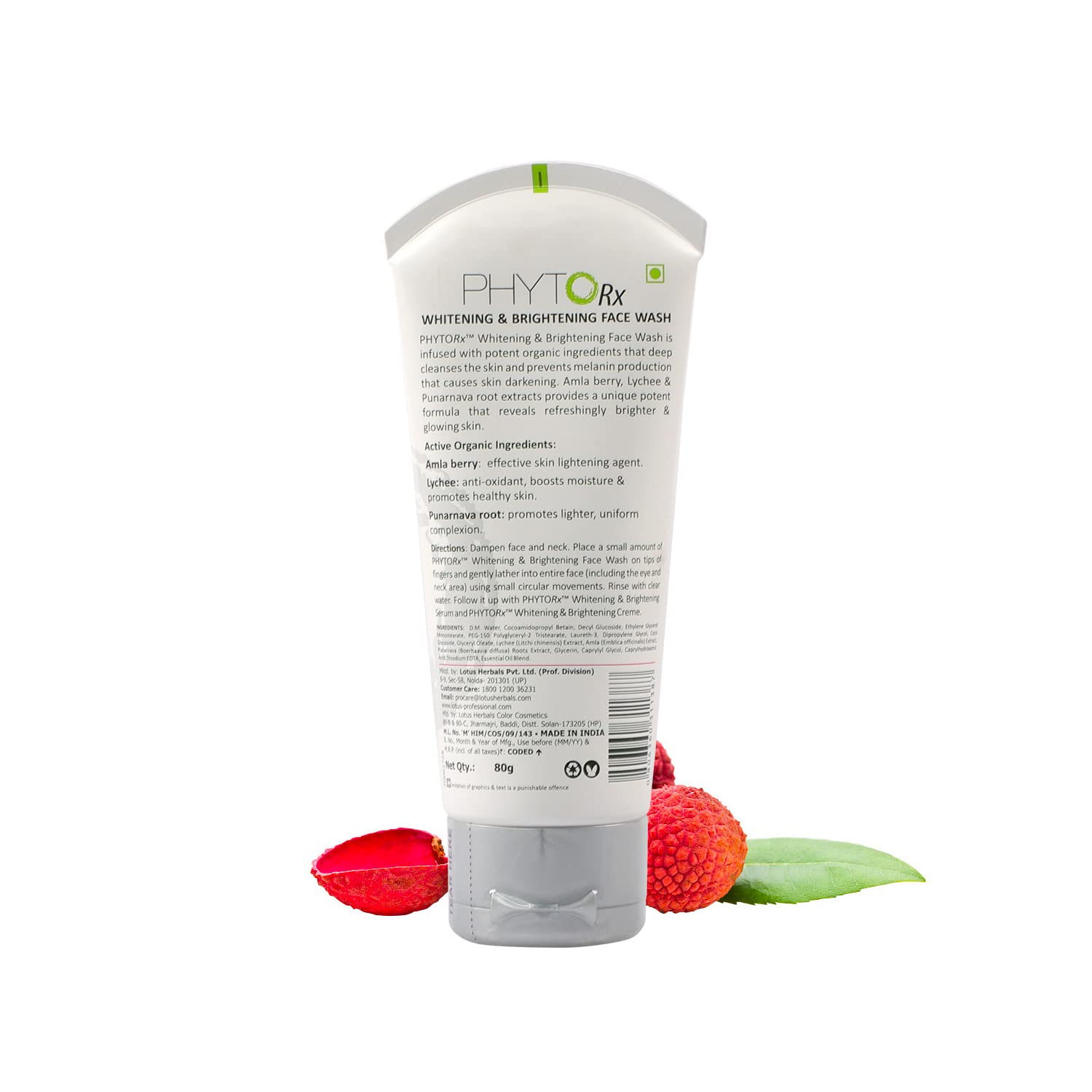 Phyto Rx Whitening & Brightening Face Wash with berries and leaves on a white background