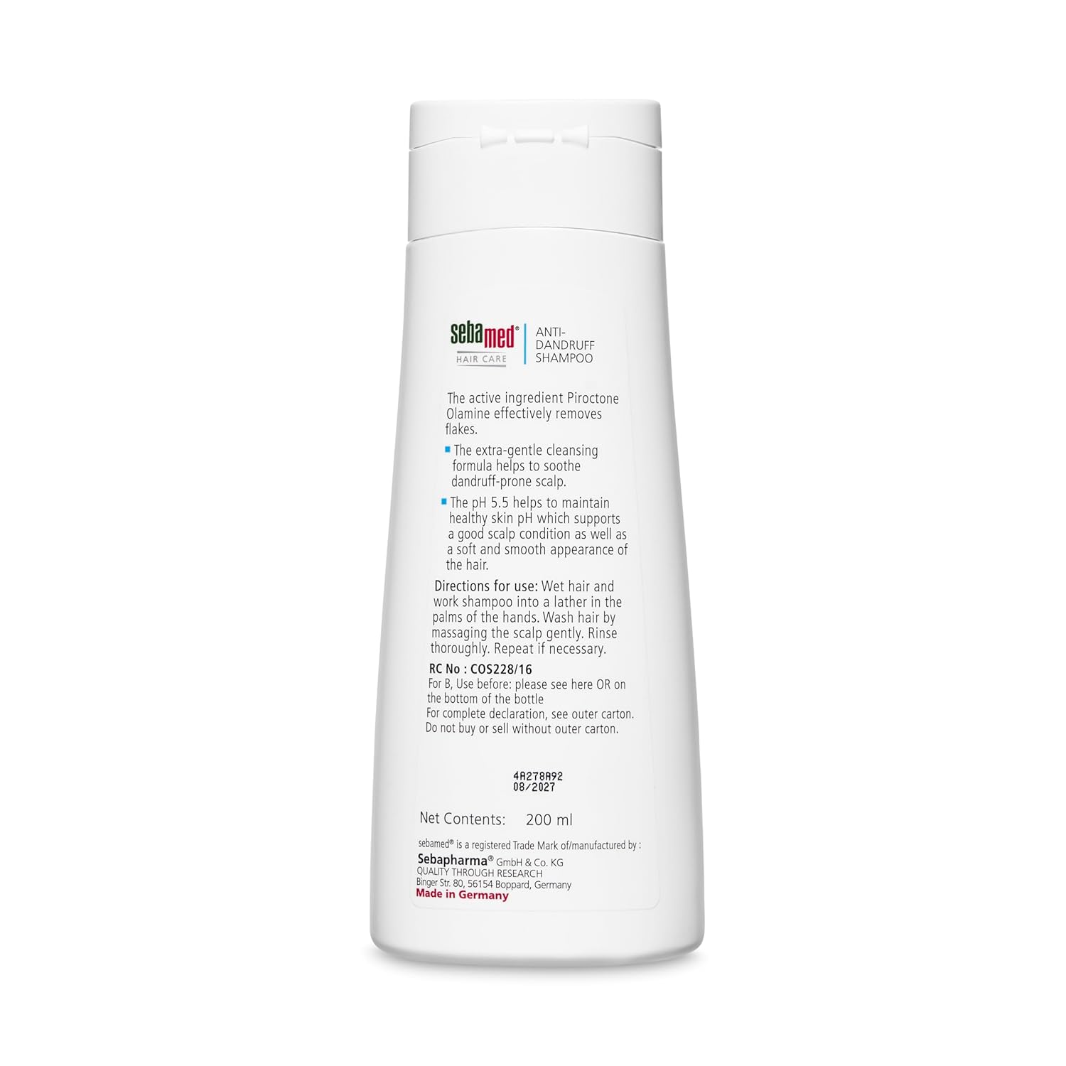 Sebamed Anti Dandruff Shampoo 200 ml | pH 5.5 | Controls Dandruff & Scalp Itching | Piroctone Olamine Formula | SLS, Paraben & Toxin Free