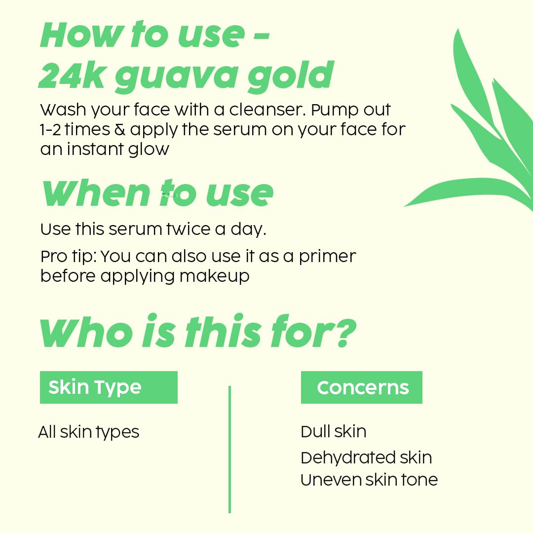 PLIX – The Plant Fix 24K Guava Gold Serum | With Vitamin C & Hyaluronic Acid | Brightening & Anti-Photoageing | 2-in-1 Face Serum + Primer | 30ml PLIX