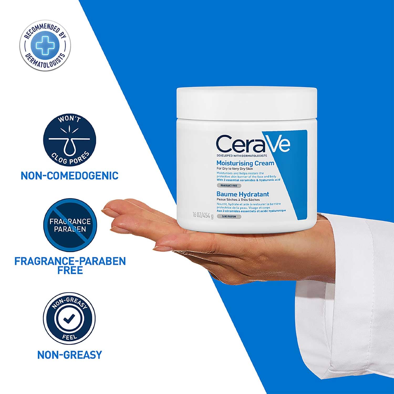 CeraVe Moisturizing Cream for Dry Skin – Barrier Repair with Ceramides, Dermatologist Recommended (454g) CeraVe