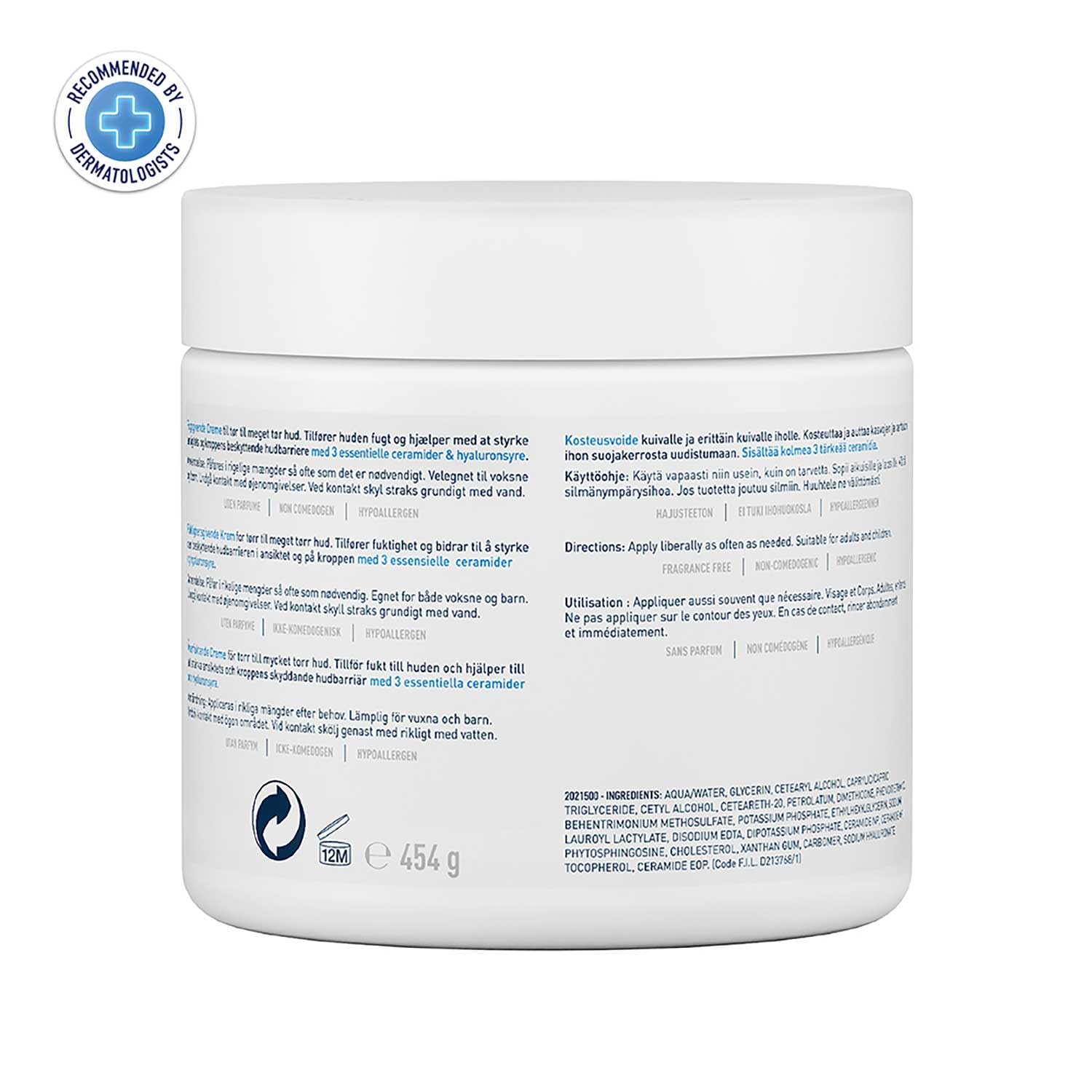 CeraVe Moisturizing Cream for Dry Skin – Barrier Repair with Ceramides, Dermatologist Recommended (454g) CeraVe