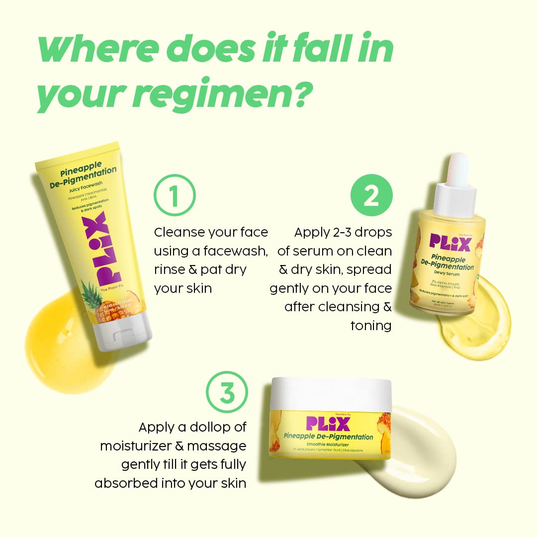 PLIX – The Plant Fix 2% Alpha Arbutin Pineapple Dewy Face Serum | 10% Niacinamide + 5% PHA | De-Pigmentation & Dark Spot Removal | Brightening Serum | 30ml PLIX