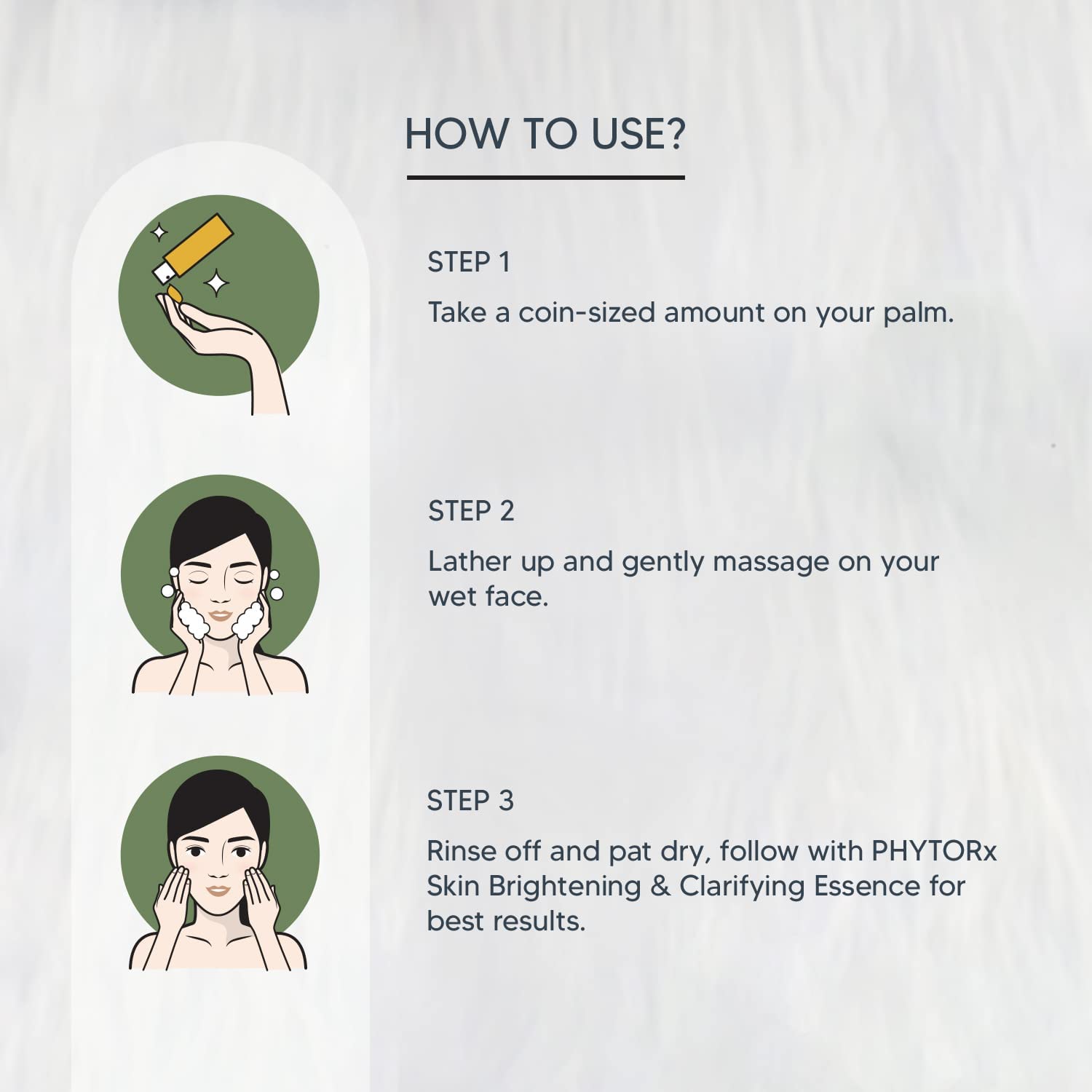 Instructions on how to use a skincare product with step-by-step illustrations and text.