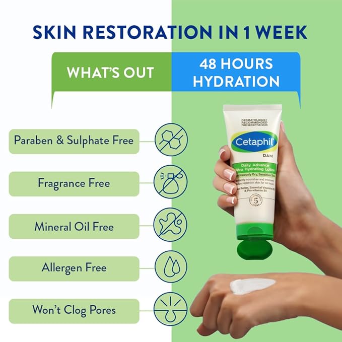 Cetaphil DAM Daily Advance Ultra Hydrating Lotion for Dry, Sensitive Skin| 30 g| Moisturizer with Shea Butter| Non-Greasy, Fragrance-Free| Paraben, Sulphate Free cetaphil