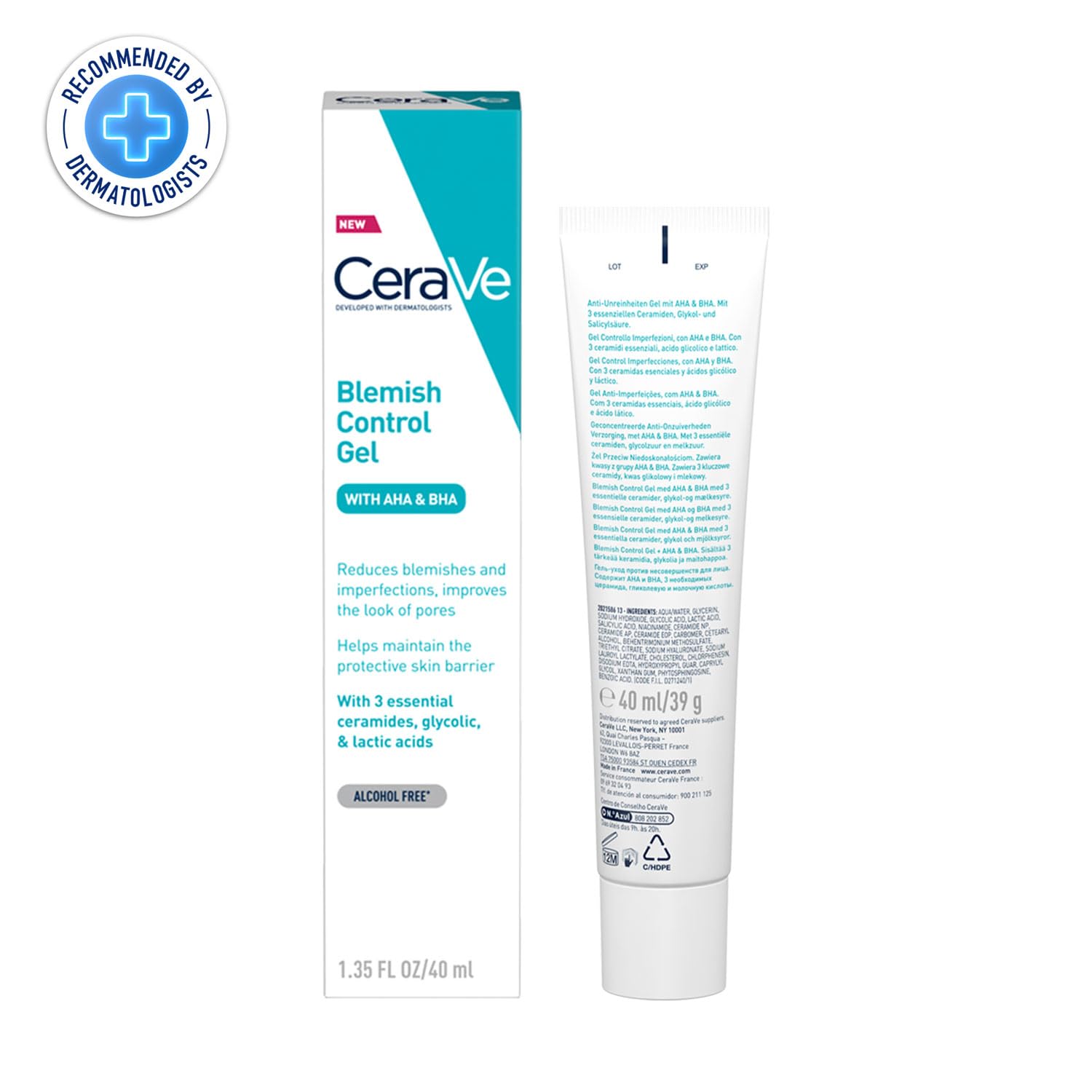 CeraVe Blemish Control Gel with 2% Salicylic Acid, AHA & Niacinamide for Acne Spot Treatment (40ml) CeraVe