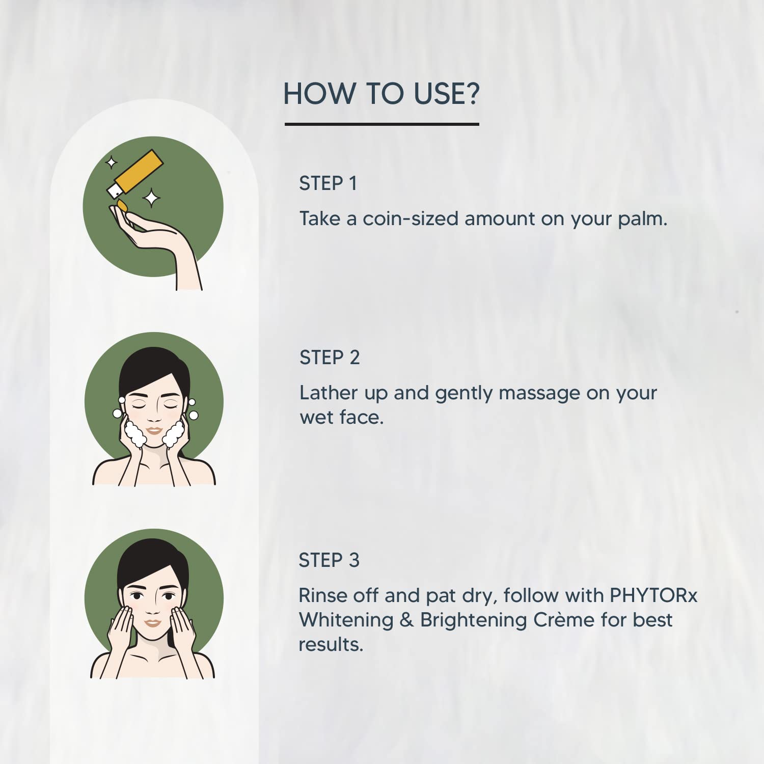 Instructions on how to use a skincare product with step-by-step illustrations and text.