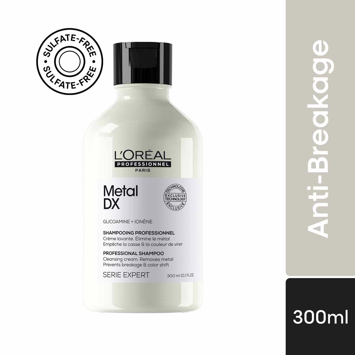 L'Oreal Metal DX shampoo bottle on a white background