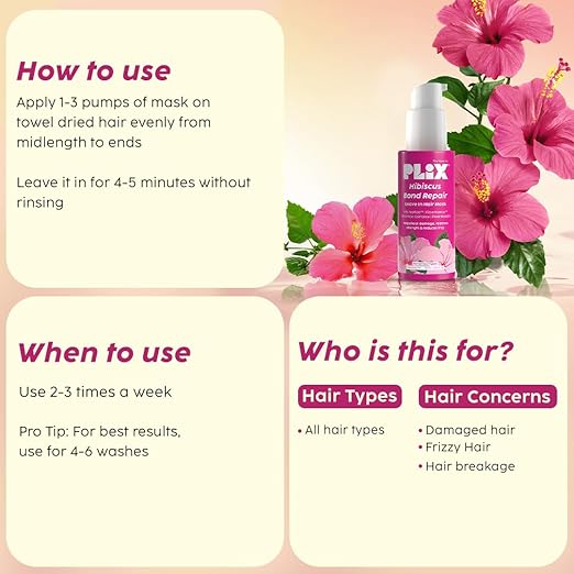 PLIX – The Plant Fix Hibiscus Bond Repair Leave-In Hair Mask | With SH Oligopeptide-78 & FiberHance™ | Repairs Damage, Reduces Frizz & Strengthens Hair | Vegan & Sulfate-Free | 50g PLIX