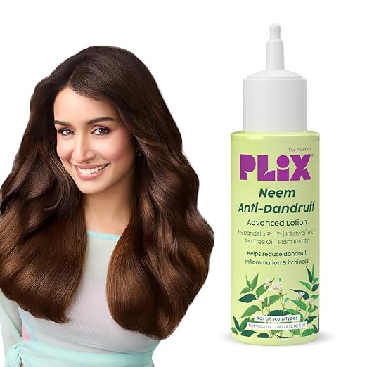 PLIX – The Plant Fix Neem Anti-Dandruff Advanced Lotion | Reduces Dandruff, Itching & Irritation | With Dandelix Pro™ & Ichthyol® Pale | Paraben & Sulphate Free | 60ml PLIX