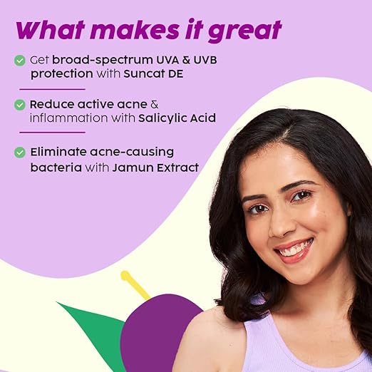 PLIX – The Plant Fix 0.1% Salicylic Acid Jamun Mattifying Lightweight Sunscreen SPF 50+ PA+++ | UVA & UVB Protection | Controls Acne & Hydrates Skin | Unisex | 50g PLIX