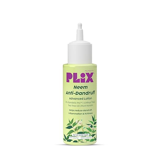 PLIX – The Plant Fix Neem Anti-Dandruff Advanced Lotion | Reduces Dandruff, Itching & Irritation | With Dandelix Pro™ & Ichthyol® Pale | Paraben & Sulphate Free | 60ml PLIX